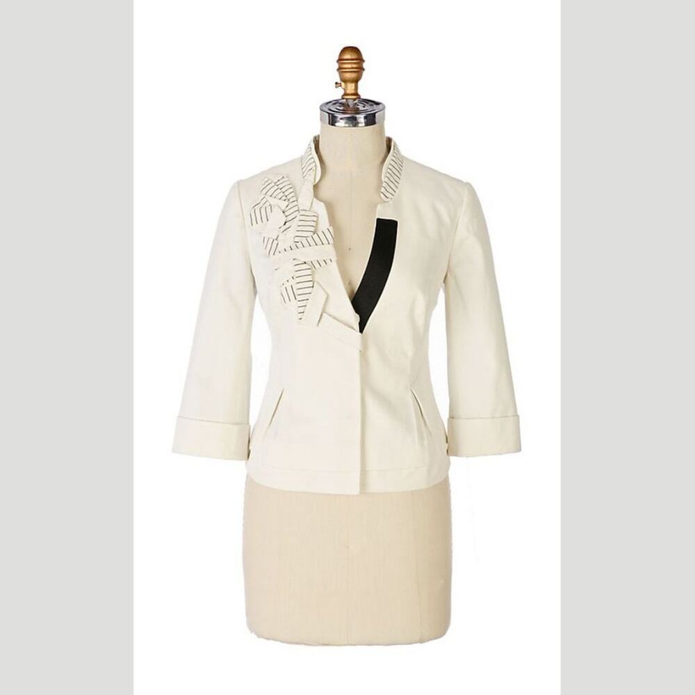 ANTHROPOLOGIE FLOREAT Origami White Bow Short Jacket Blazer 6 - Picture 7 of 7